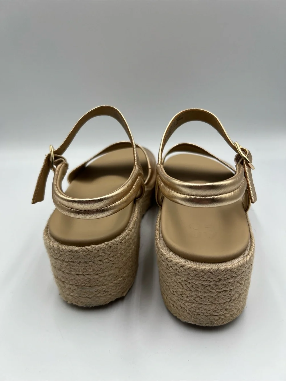 ABEO Solstice Buckle Espadrille wedge sandal shoe metallic gold platform EUC 7